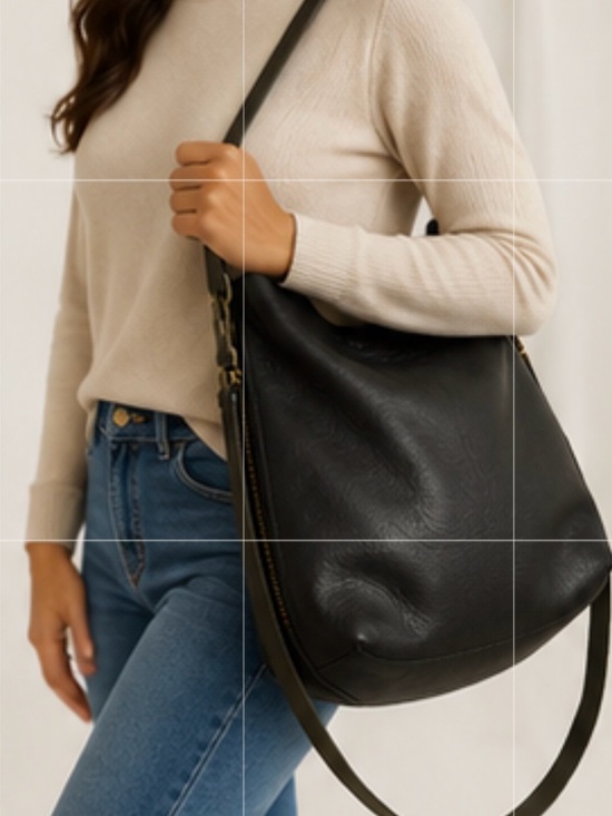 Fossil Handbags - Fossil Maya Black Pebbled Leather Convertible Hobo Crossbody Bag Key Charm